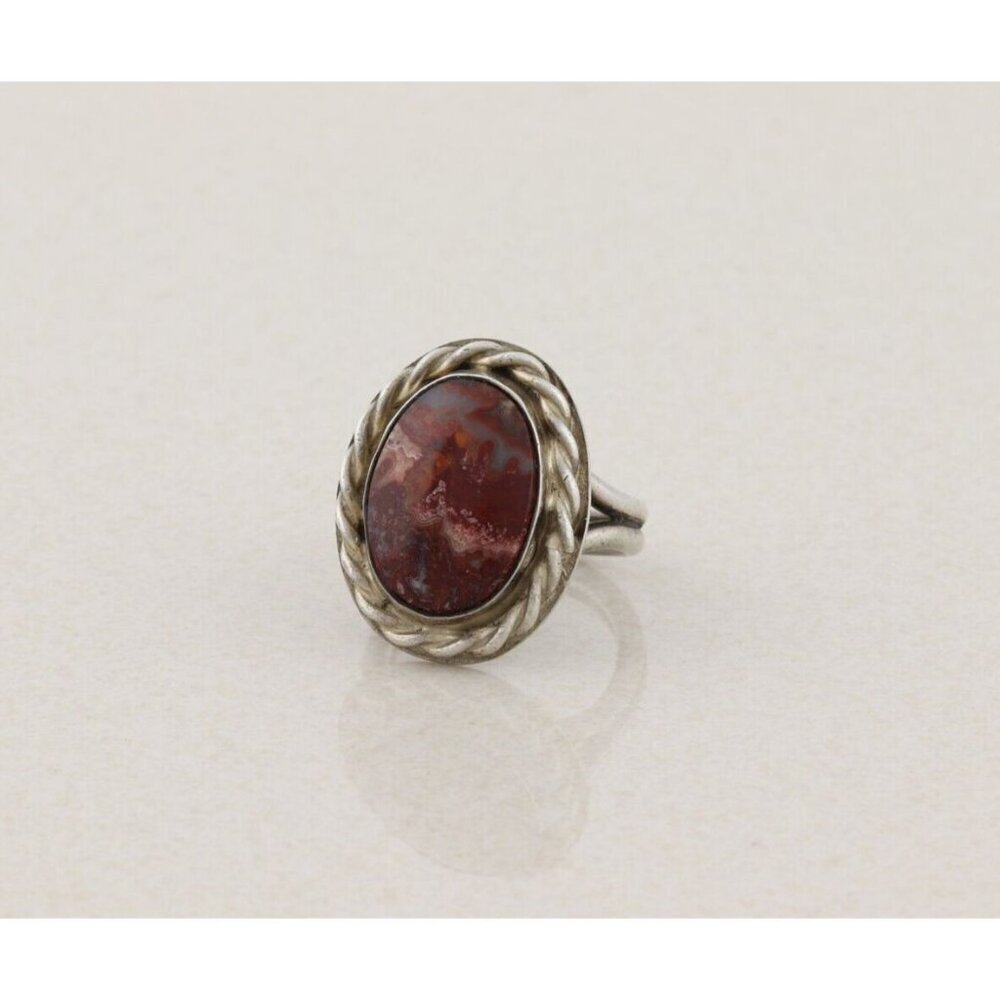Sterling Silver Red Grey Picture Jasper Ring Size 7 Signed E - Picture 5 of 7